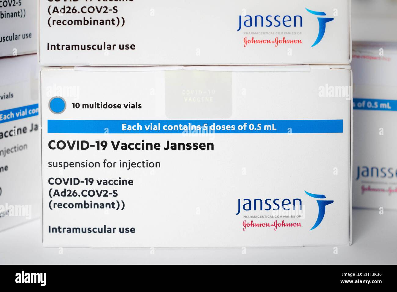 Berlino, Germania - Febbraio, 2022: Vaccino Covid-19 Janssen di Johnson&Johnson Foto Stock