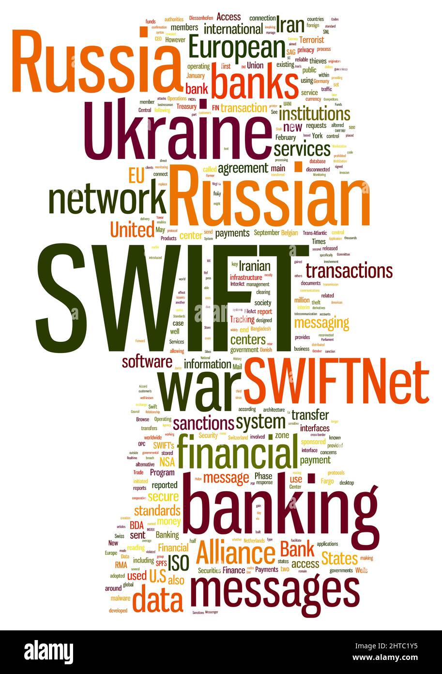 SWIFT - Società per le Telecomunicazioni finanziarie interbancarie nel mondo - collage di concetti di parola Foto Stock