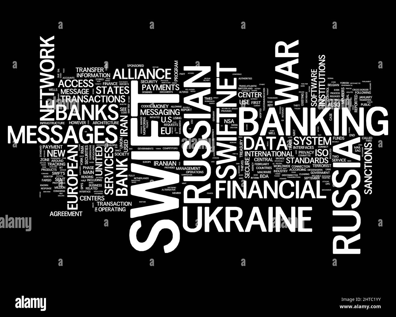 SWIFT - Società per le Telecomunicazioni finanziarie interbancarie nel mondo - collage di concetti di parola Foto Stock
