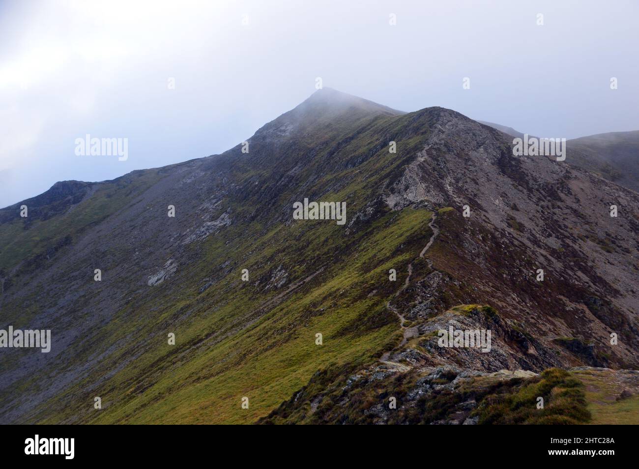 Il percorso Rocky Ridge che conduce al Wainwright 'Hopegill Head' da 'Gasgale Crags' nel Lake District National Park, Cumbria, Inghilterra, Regno Unito. Foto Stock