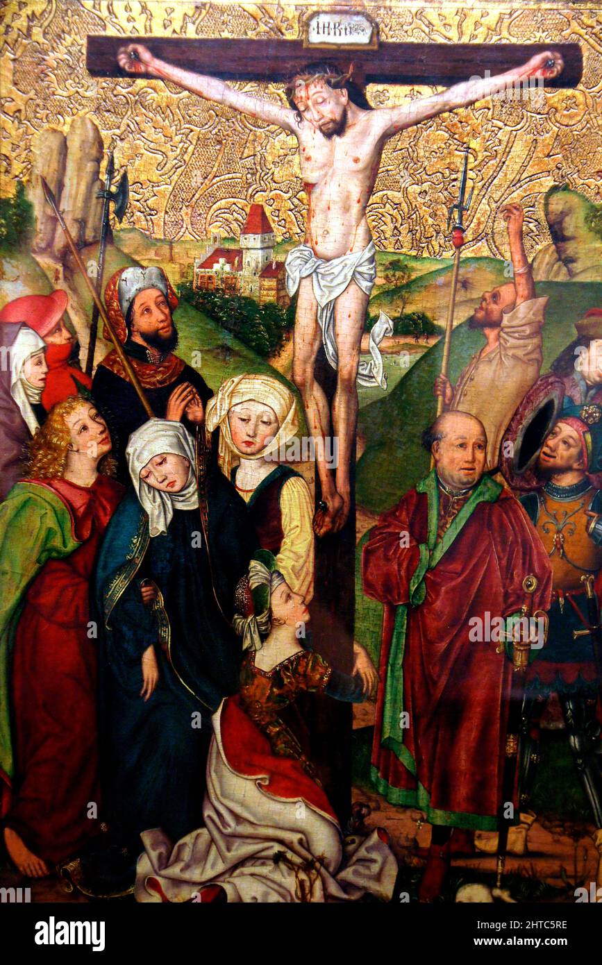 Cristo crocifisso da Michael Wolgemut (ex spelt Wohlgemuth; 1434 – 30 novembre 1519) è stato un pittore e tipografo tedesco, che ha tenuto un laboratorio a Norimberga. È noto come aver insegnato il giovane Albrecht Dürer. Foto Stock