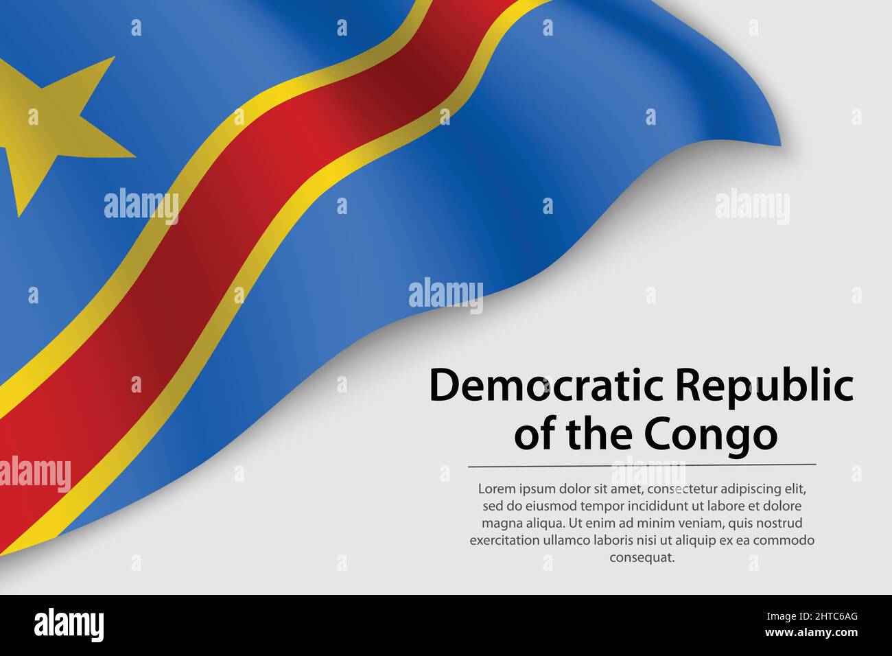 Bandiera della Repubblica Democratica del Congo su sfondo bianco. Modello vettoriale banner o nastro per il giorno dell'indipendenza Illustrazione Vettoriale