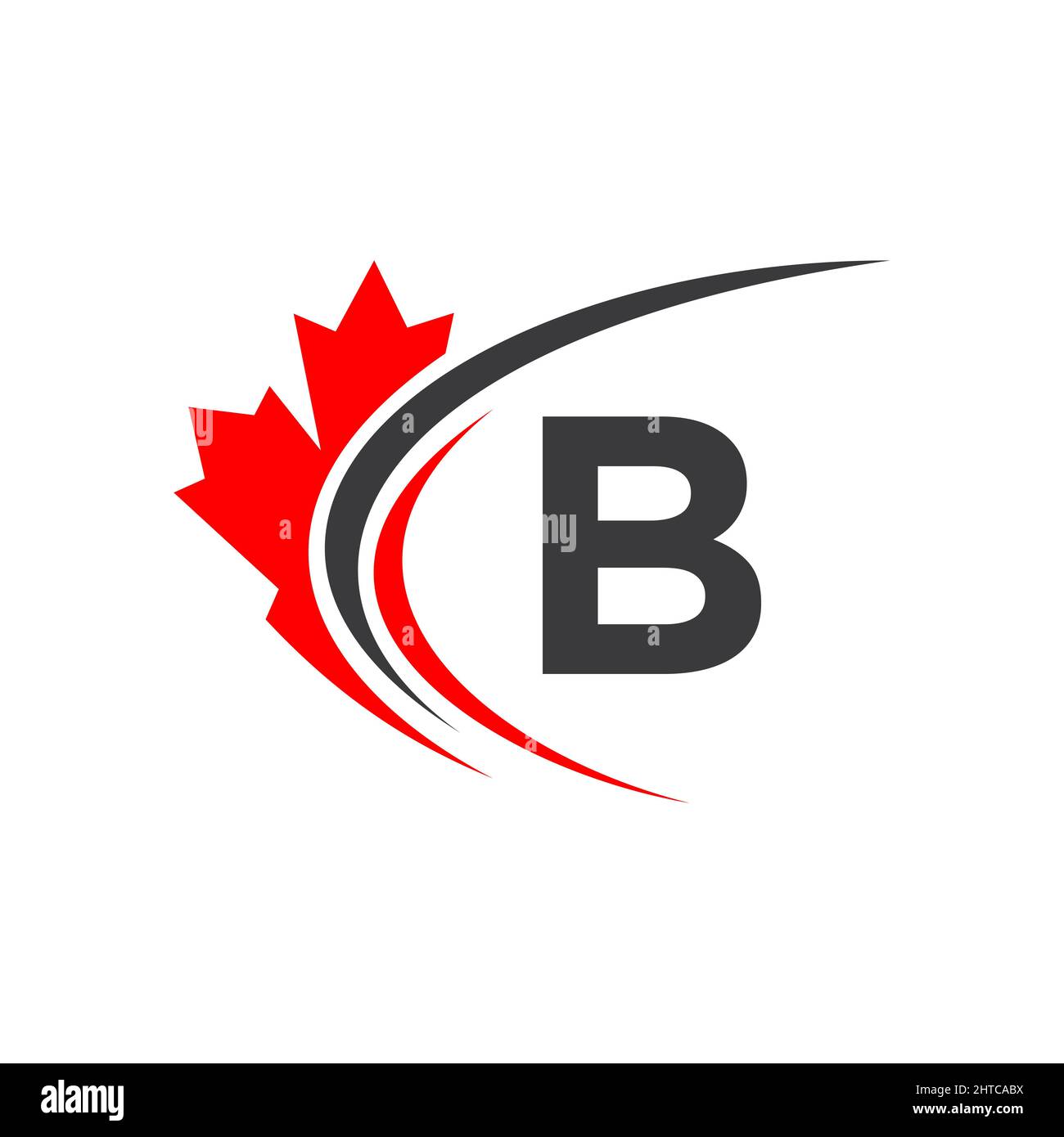 Foglia di acero su modello di disegno con logo lettera B. Canadian Business Logo, Company e Sign on Red Maple Leaf with B Letter Vector Illustrazione Vettoriale