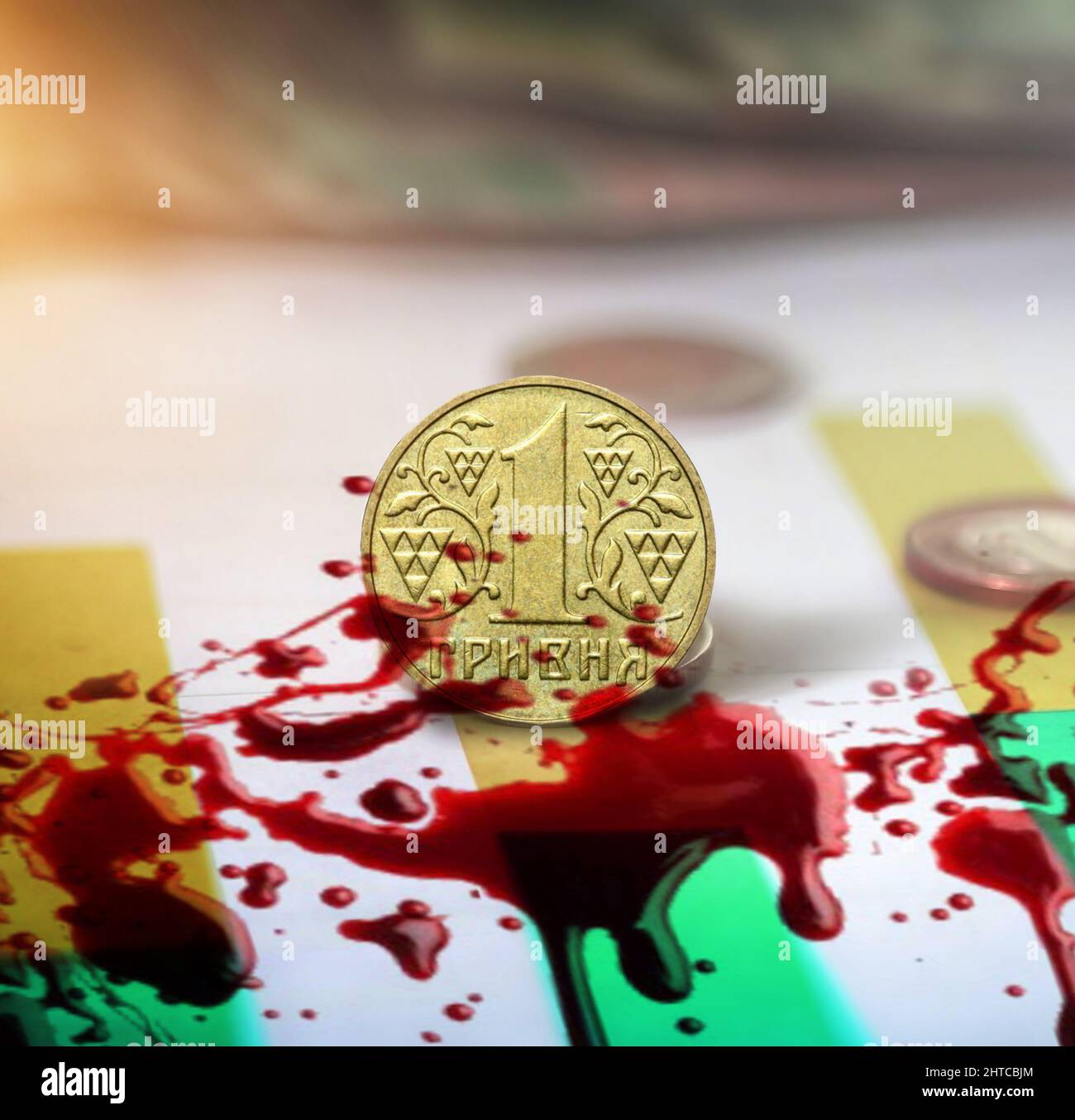 Ucraina la valuta hryvnia nel sangue Foto Stock