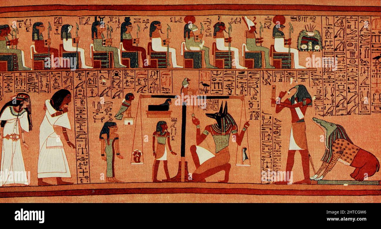 La pesatura del cuore dal Papiro di Ani dal libro 'Miti e leggende : antico Egitto ' di Lewis Spence, pubblicato Boston : D.D. Nickerson 1910 Foto Stock