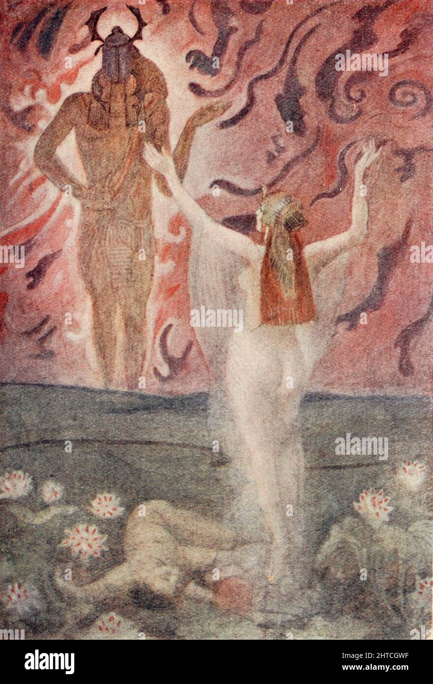 Isis and Ra di Evelyn Paul dal libro ' Miti e leggende : antico Egitto ' di Lewis Spence, pubblicato Boston : D.D. Nickerson 1910 Foto Stock