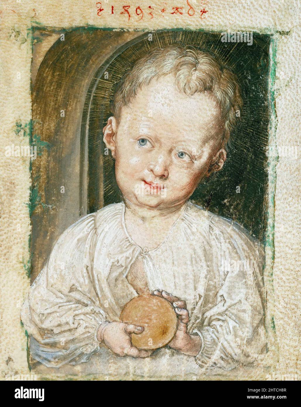 Il bambino di Cristo che tiene l'orbita, 1493. Trovato nella Collezione dell'Albertina, Vienna. Foto Stock