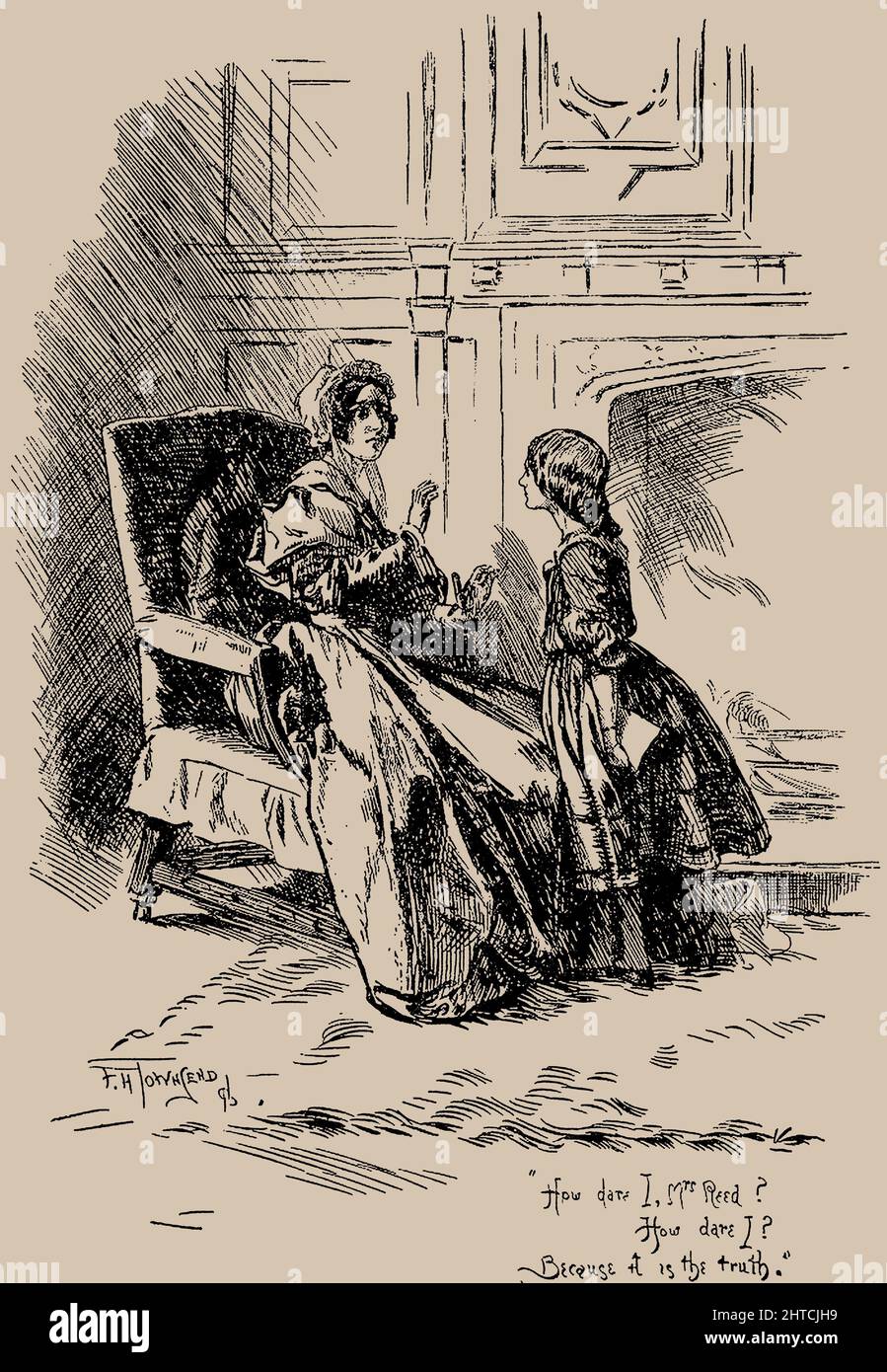 Illustrazione di "Jane Eyre" di Charlotte Bront&#xeb;. "Come oserei, signora Reed? Come oserei? Perché è la verità". Collezione privata. Foto Stock