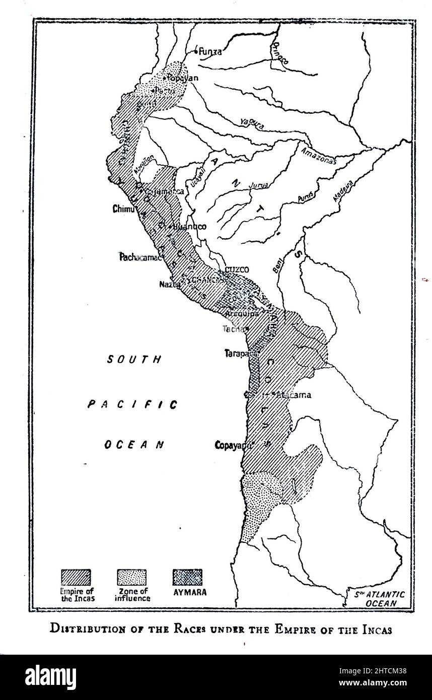 Distribuzione delle corse sotto l'Impero Inca dal libro 'Miti e leggende Messico e Perù' di Lewis Spence, Editore Boston : David D. Nickerson 1913 Foto Stock