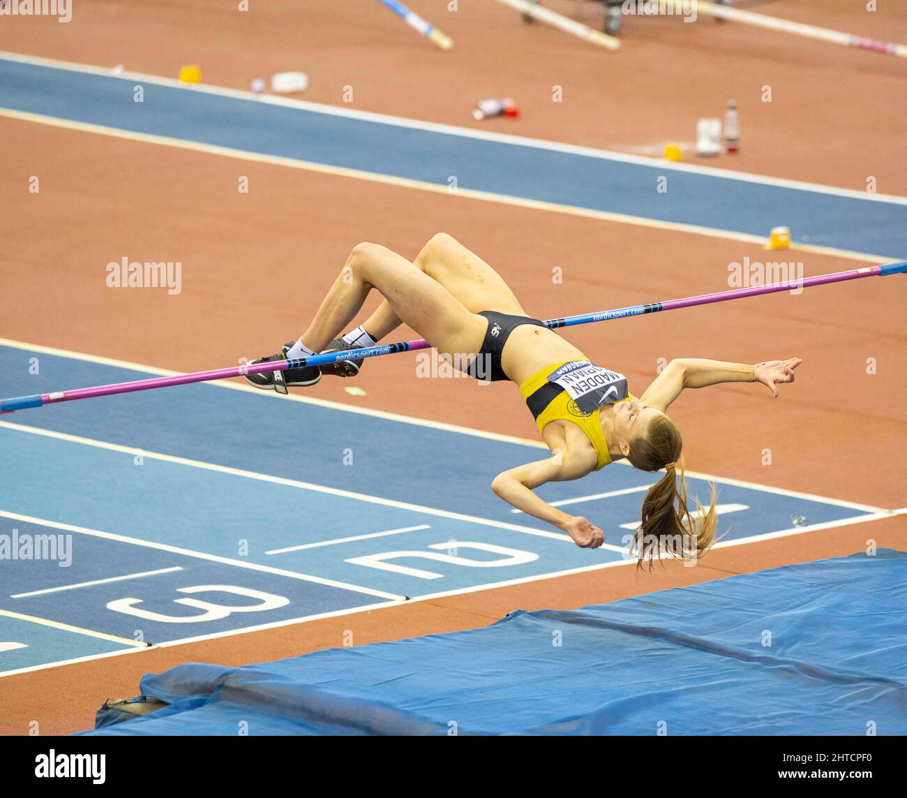 Domenica 27 Febbraio 2022: Emily Madden- Forman visto alle donne l'alto salto finale al Regno Unito Athletics Indoor Championships and World Trials Birmingham al Utilita Arena Birmingham Day 2 Foto Stock