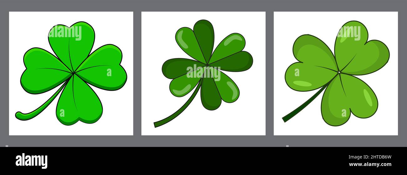 Tre e quattro Clover a foglia isolati su bianco Illustrazione Vettoriale