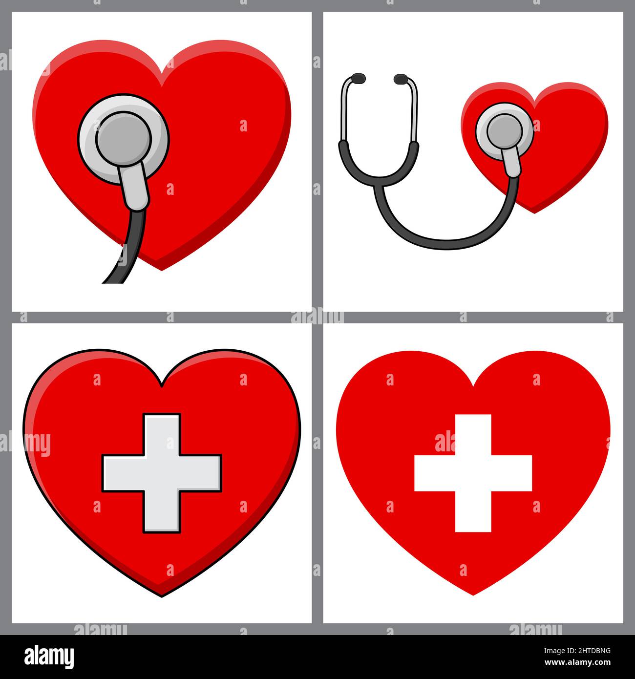 Stetoscopio di apparecchiature mediche intorno a un cuore rosso umano. Donazione di sangue e organi interni. Icona sanità e medicina. Illustrazione del vettore di scorta Illustrazione Vettoriale