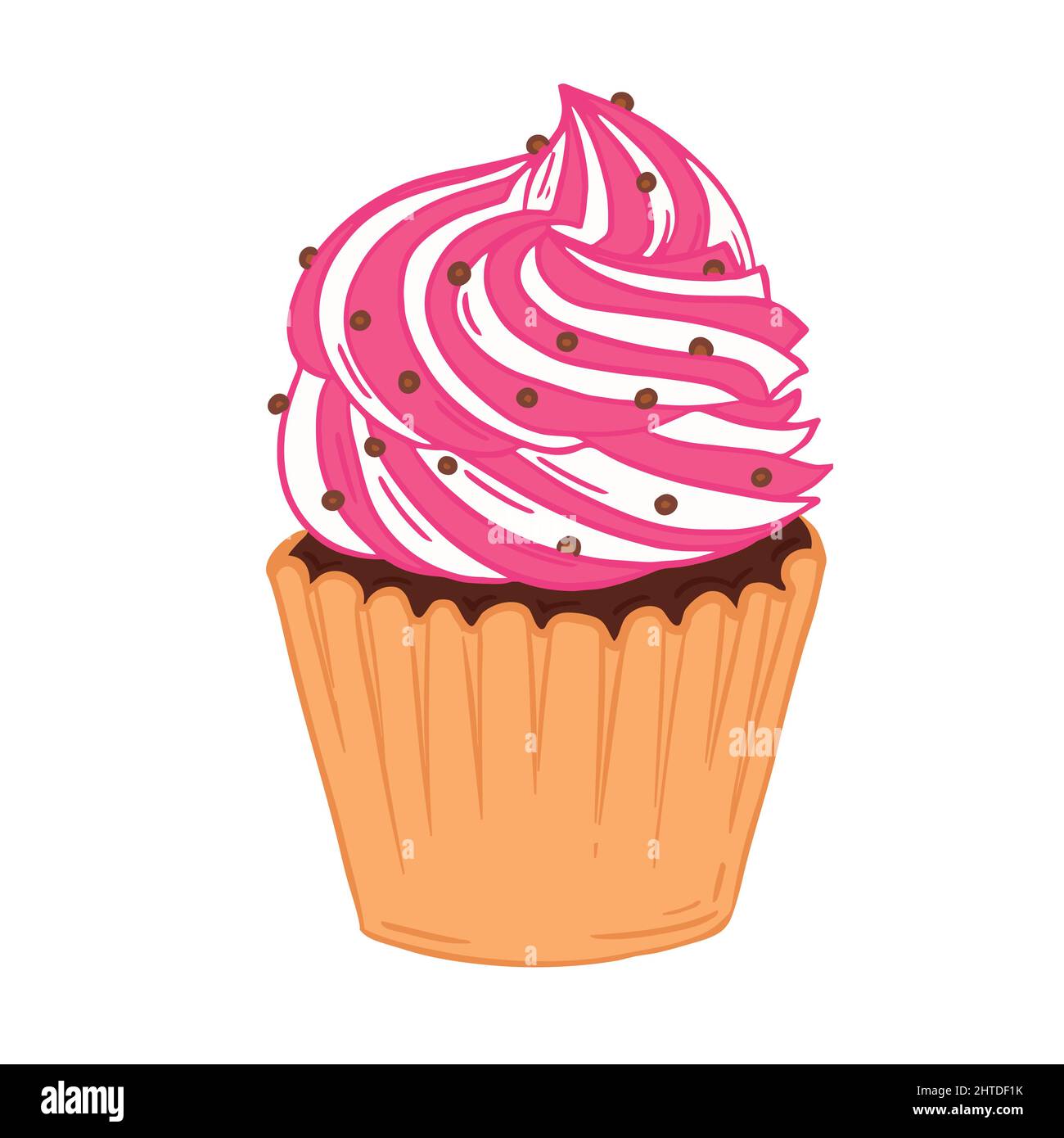 Cupcake festivo con crema e decorazioni di compleanno Illustrazione Vettoriale