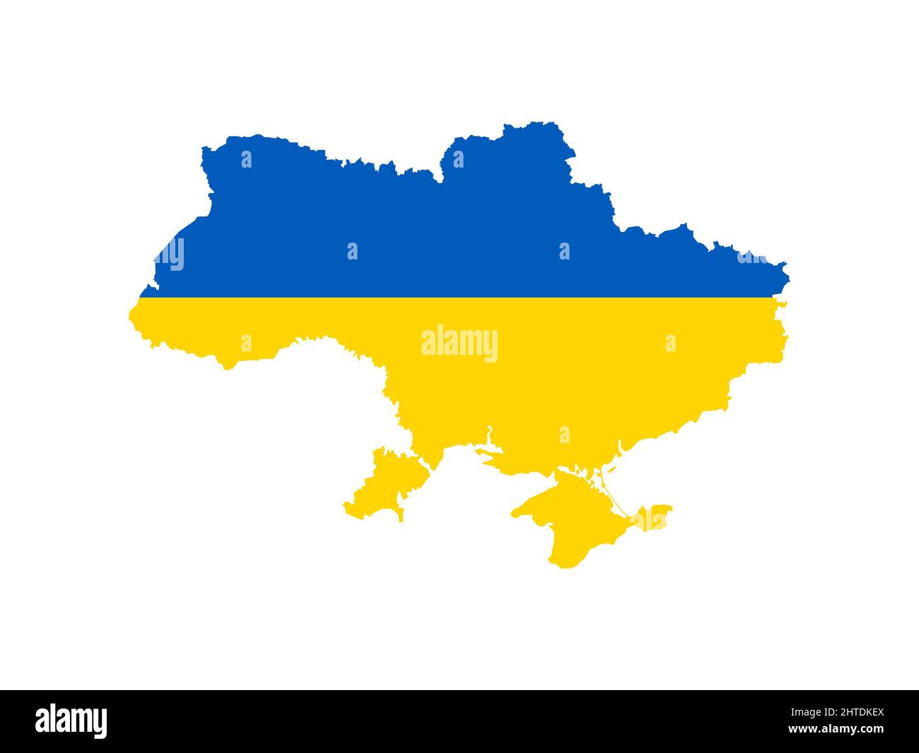 Mappa semplice di Ucraina con bandiera isolata su sfondo bianco. Illustrazione, immagine 2D Foto Stock