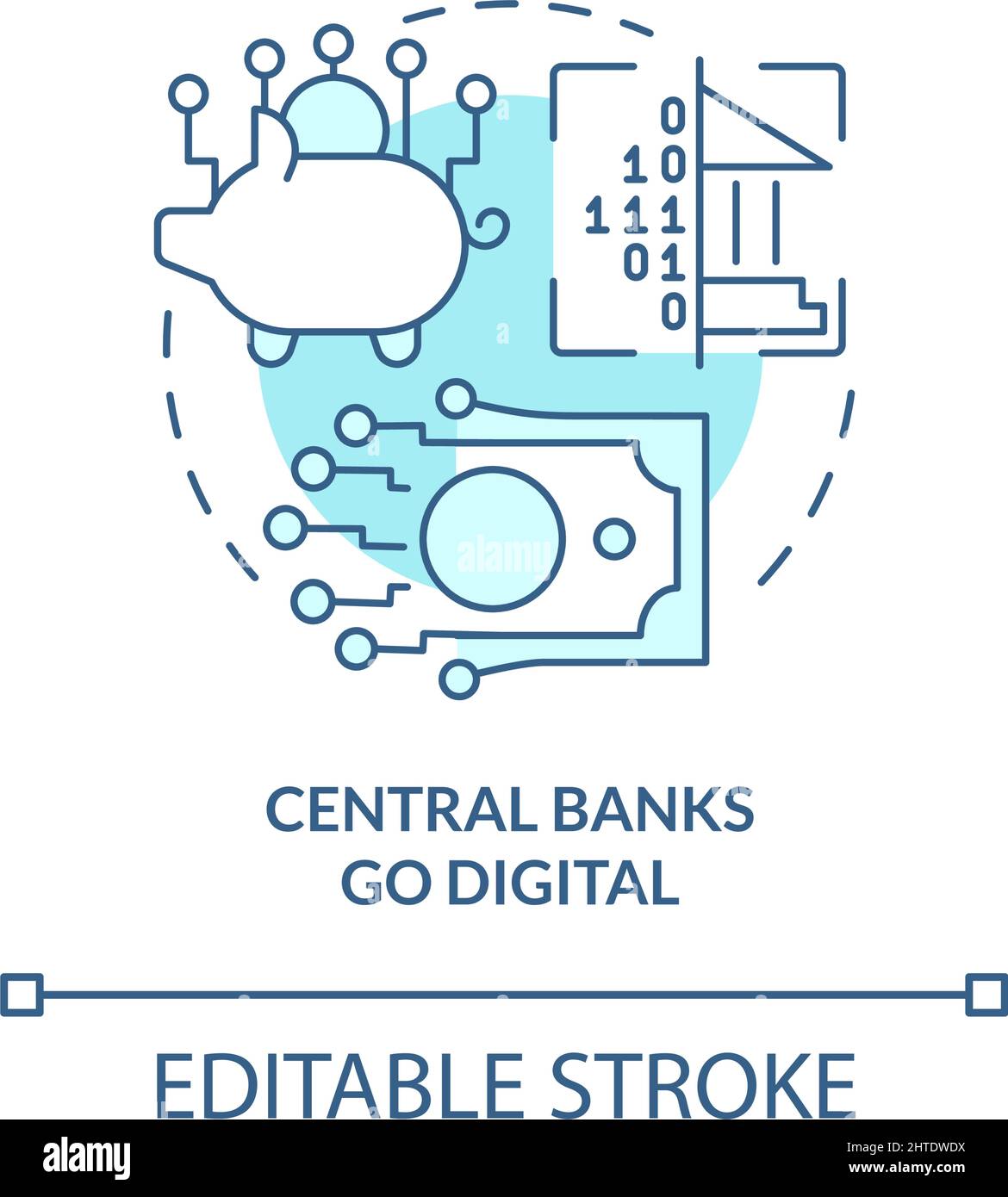 Le banche centrali vanno digitale turchese concetto icona Illustrazione Vettoriale