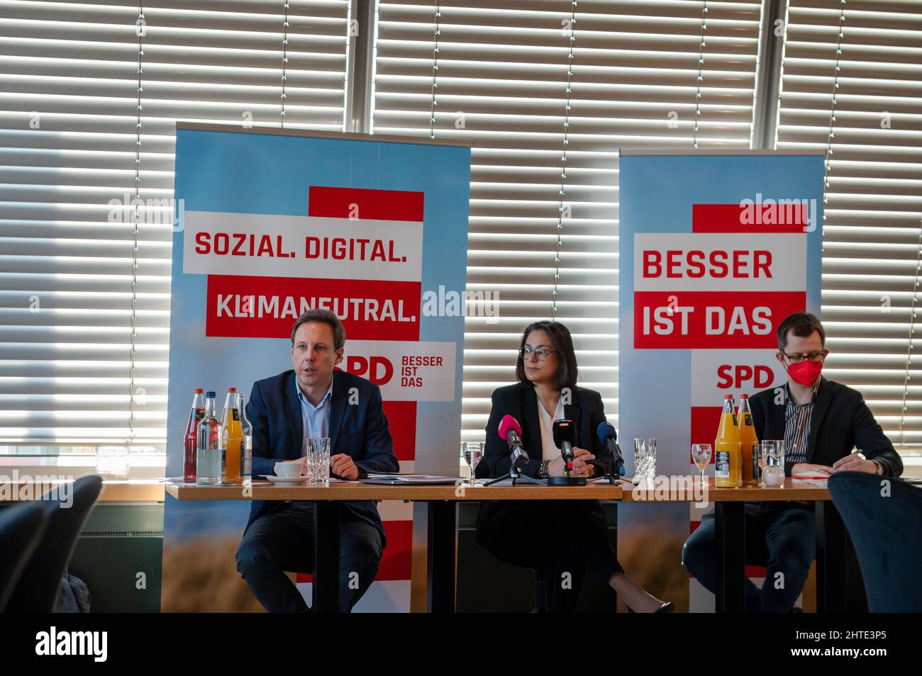 Kiel, Germania 28. 2022 febbraio Porträt der SPD Landesvorsitzenden Serpil Midyatli und des Spitzenkandidaten Thomas Losse-Müller bei der Präsentation Foto Stock