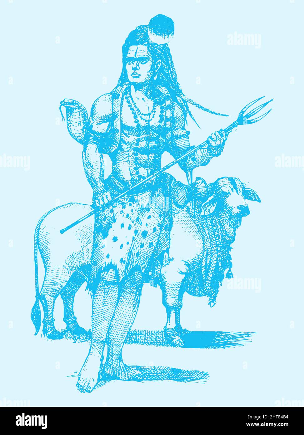 Illustrazione di dio indù Signore Shiva e i suoi segni, simboli Foto Stock
