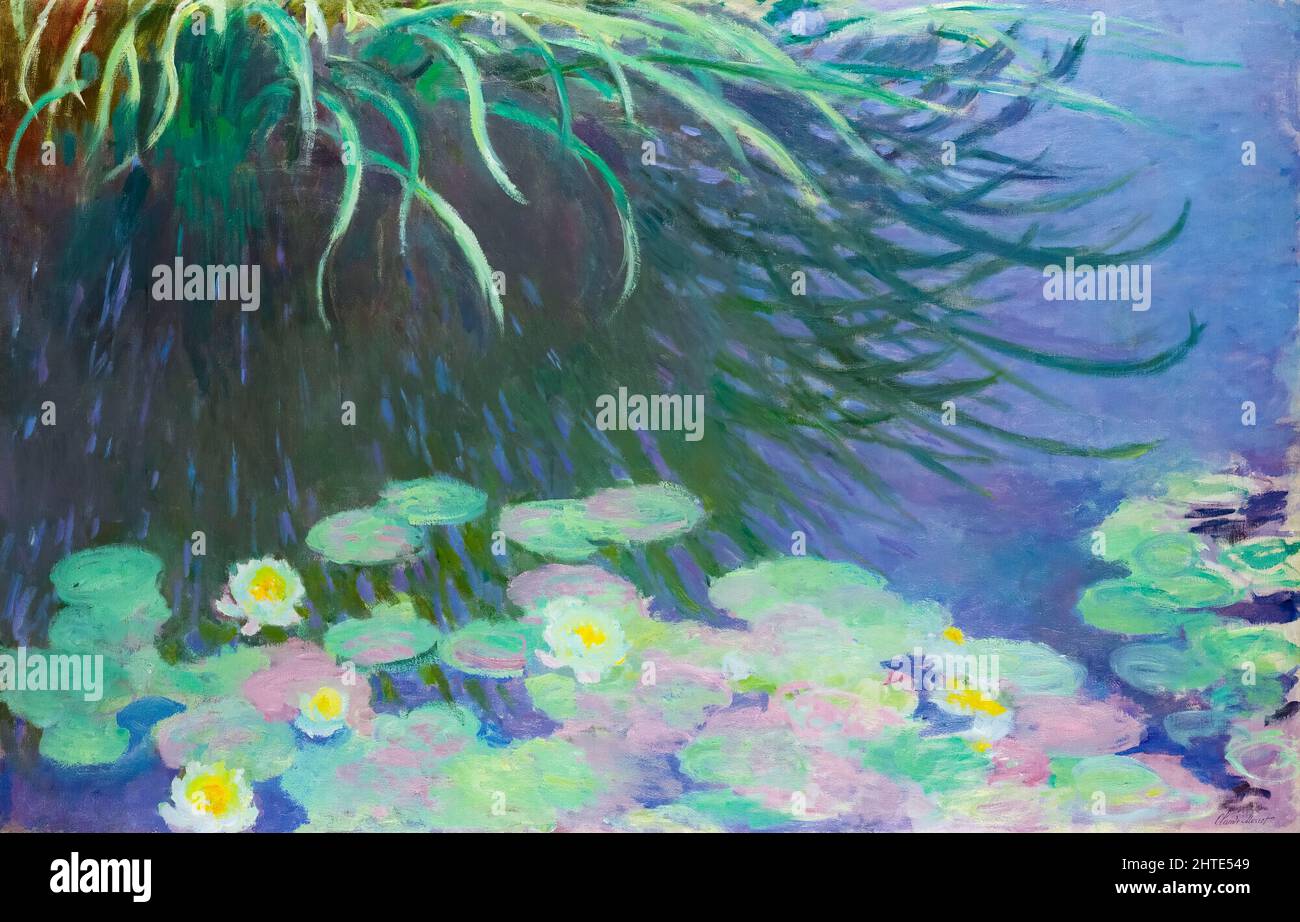 Claude Monet, Nymphéas avec Reflets De Hautes Herbes, pittura, olio su tela, 1914-1917 Foto Stock