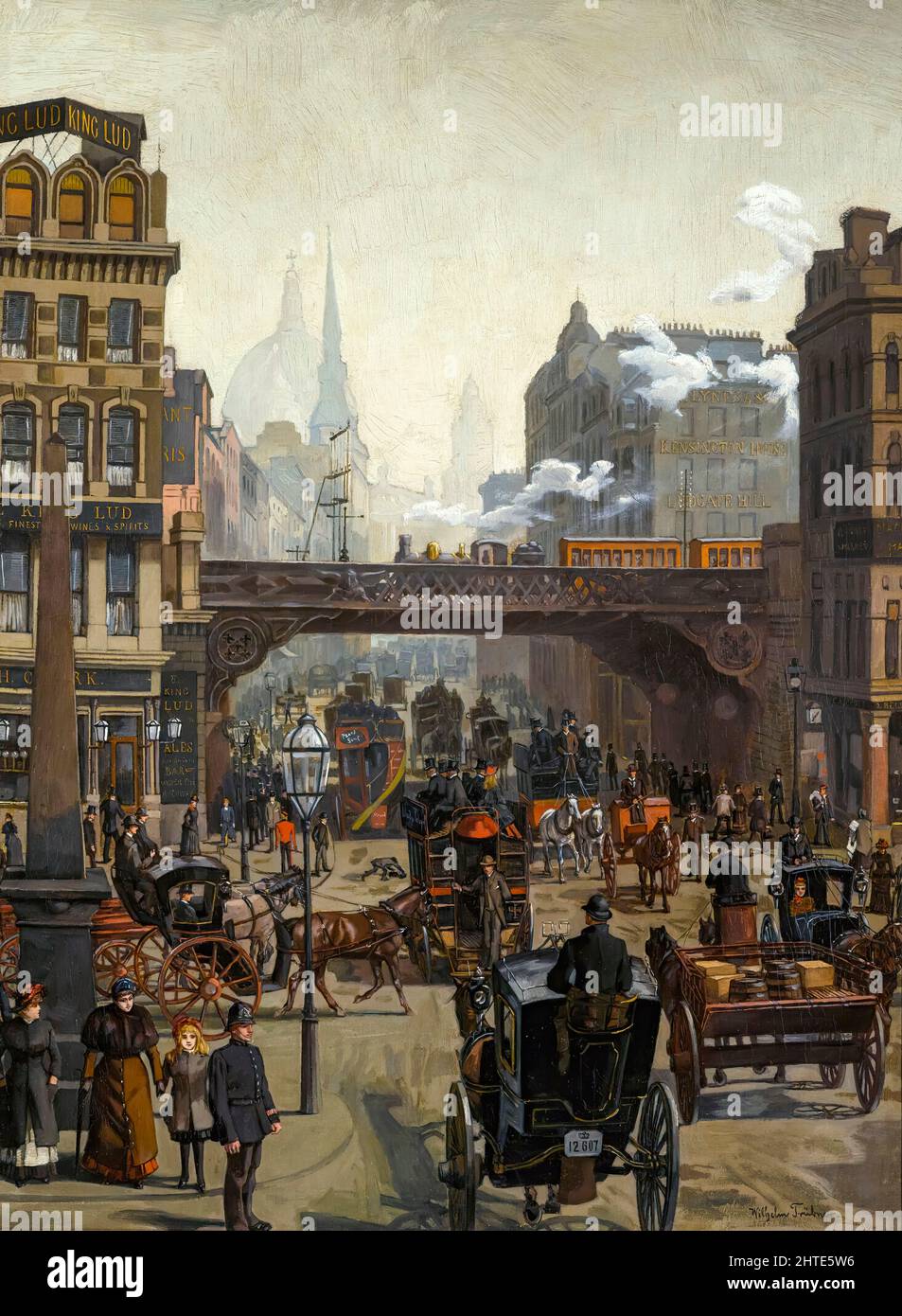 Ludgate Hill, Londra, dipinto a olio su tela di Wilhelm Trübner, prima del 1887 Foto Stock