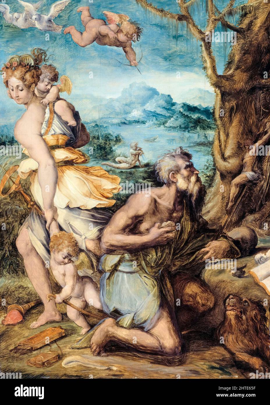 Giorgio Vasari, la tentazione di San Girolamo, pittura, olio su pannello, 1541-1548 Foto Stock