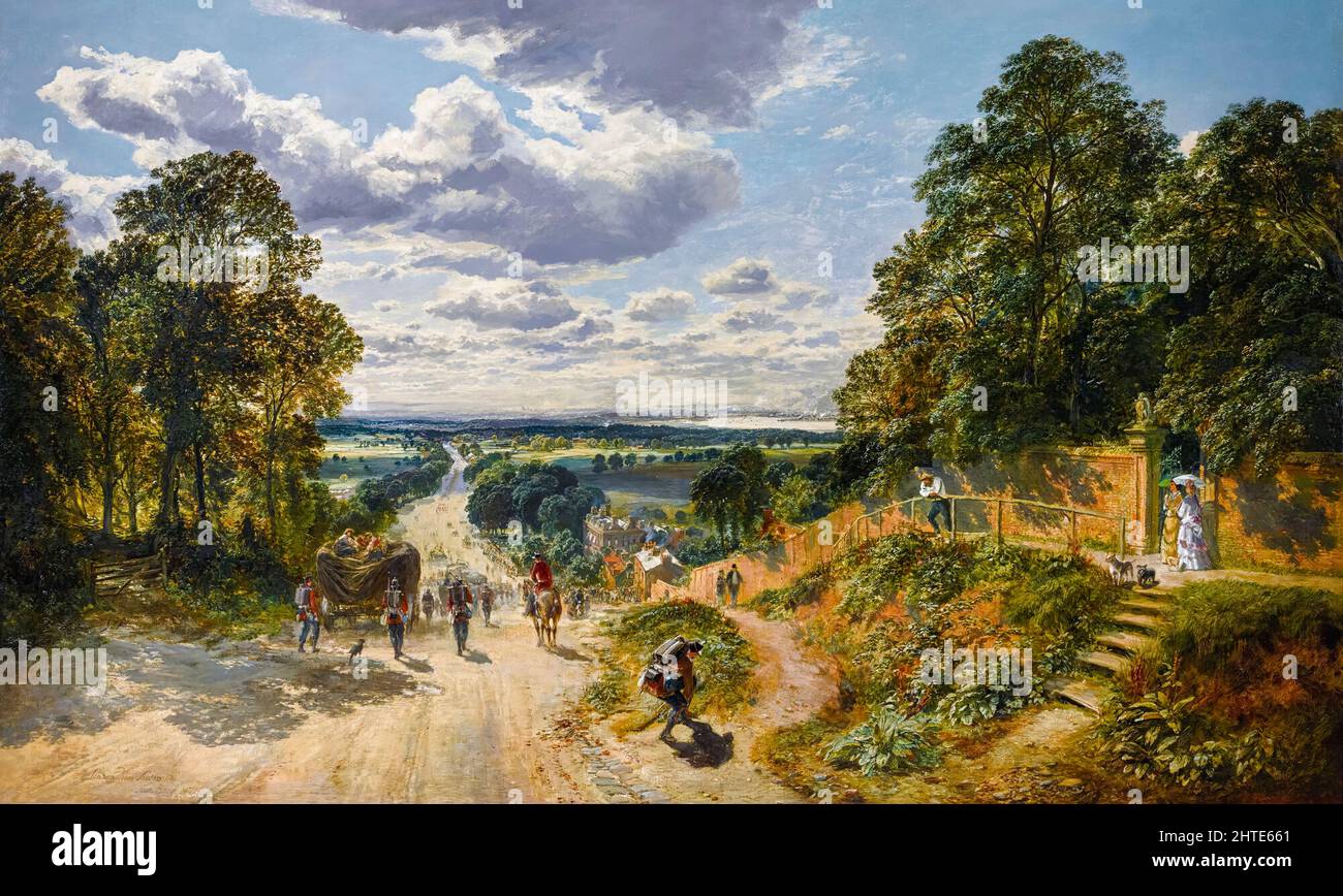 Londra da Shooters Hill, dipinto di paesaggio a olio su tela di Samuel Bough, 1872 Foto Stock