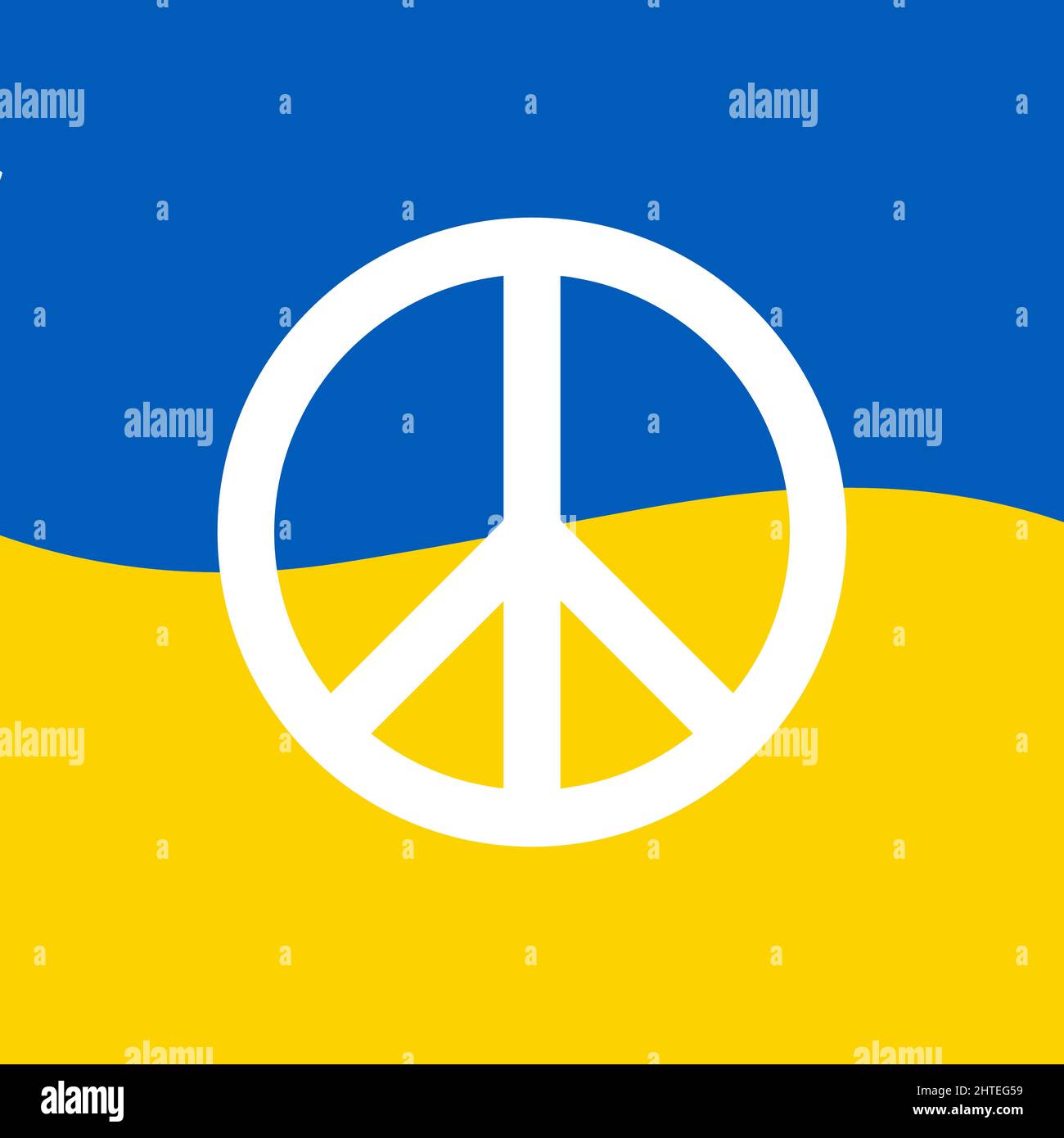 Icona della pace sulla bandiera Ucraina. Salvare il concetto di Ucraina. Simbolo libertà, icona, pulsante.-SupplementalCategories+=immagini Illustrazione Vettoriale