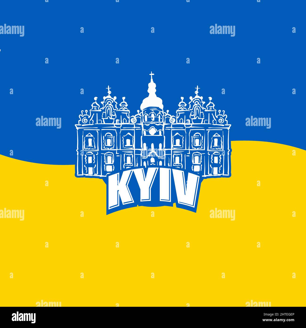 St. Michaels Golden Domed con l'icona di Kyiv scritta sulla bandiera. Icona del lettore per il web e la stampa concetti in colori ucraini. Simbolo libertà, icona, pulsante.-S. Illustrazione Vettoriale