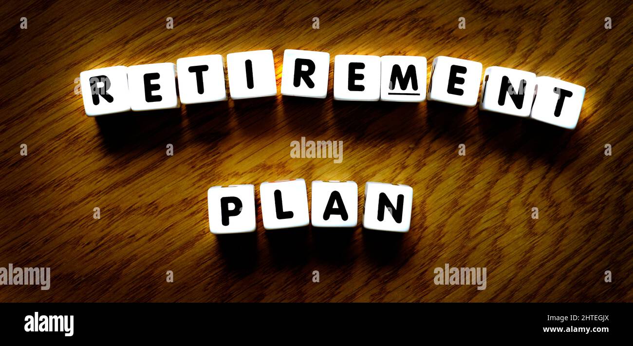 Piano di pensionamento parole per ritirarsi dal lavoro con finanziario indipendenza Foto Stock