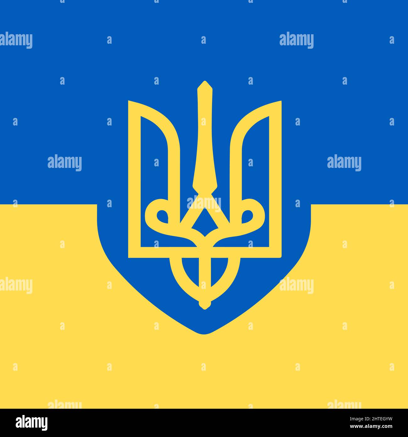 Stemma dell'Ucraina sui colori della bandiera. Salvare il concetto di Ucraina. Vettore ucraino simbolo, icona, pulsante.-SupplementalCategories+=immagini Illustrazione Vettoriale