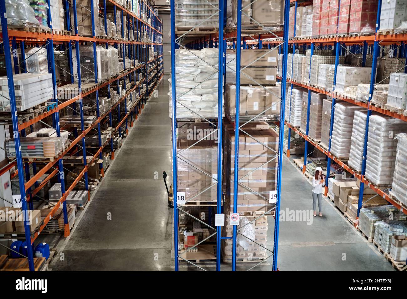 Vista dall'alto della donna in piedi in un grande magazzino Foto Stock