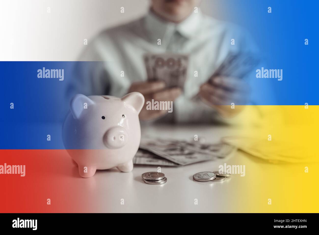 Crisi economica. Relazioni politiche internazionali tra Ucraina e Russia. Guerra in Ucraina. Foto Stock