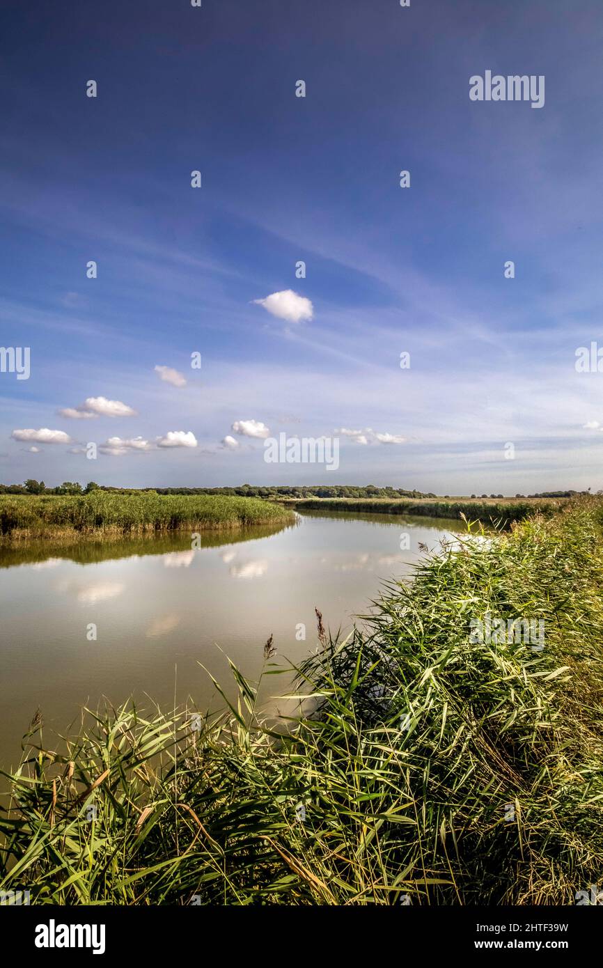 Vista sul fiume Alde da Snape Maltings, Suffolk, Inghilterra, Regno Unito Foto Stock