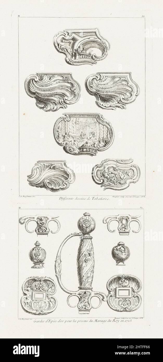 Juste-Aurèle Meissonnier - differents Desseins de Tabatières, deuxième planche (disegni diversi per scatole di Snuff, seconda... Foto Stock