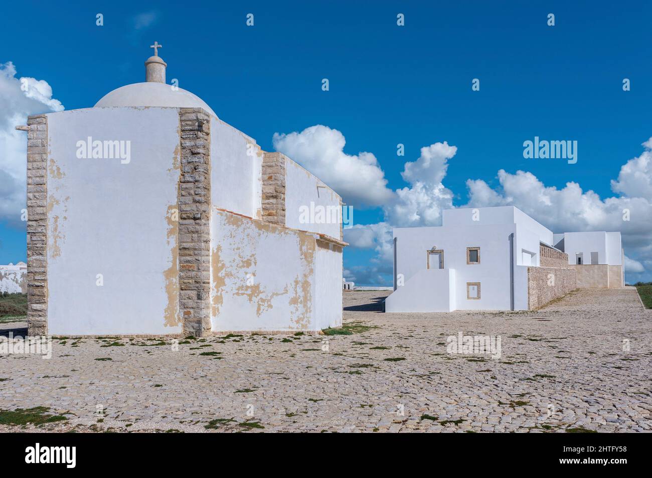 Chiesa di Nossa Senhora da Graca in Fortezza di Sagres, Sagres, Algarve, Portogallo, Europa Foto Stock