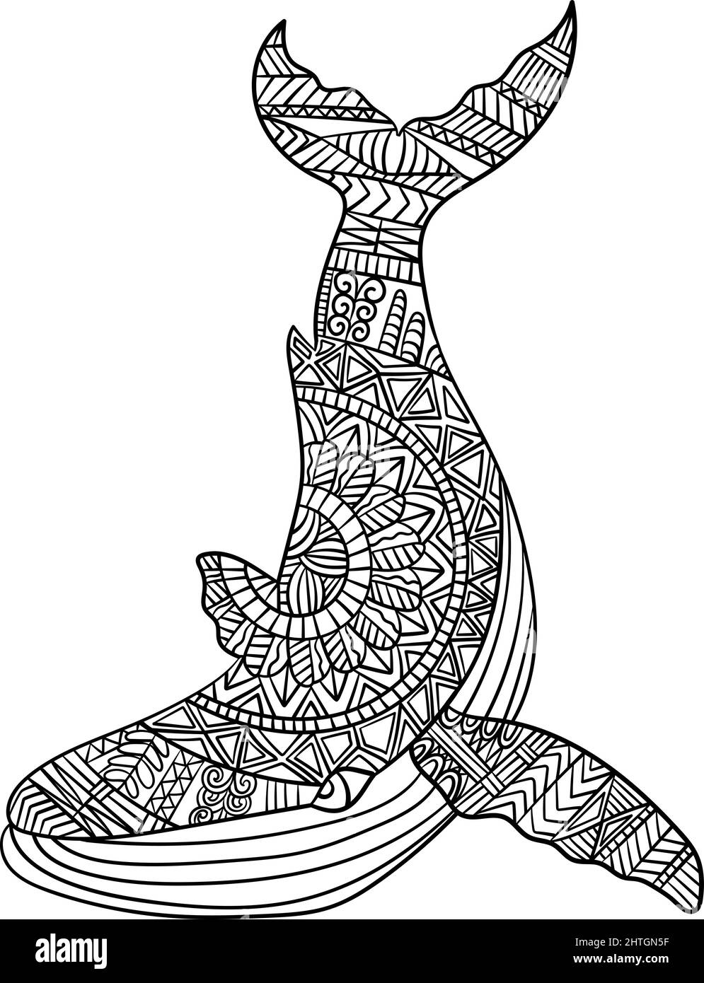 Blue Whale Mandala colorazione pagine per adulti Illustrazione Vettoriale