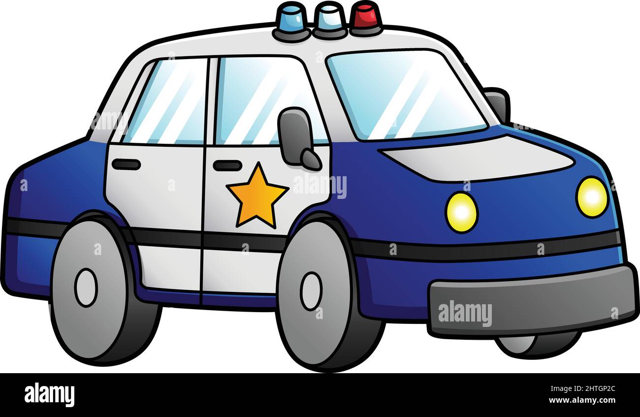 Polizia Auto Cartoon clipart Illustrazione colorata Illustrazione Vettoriale