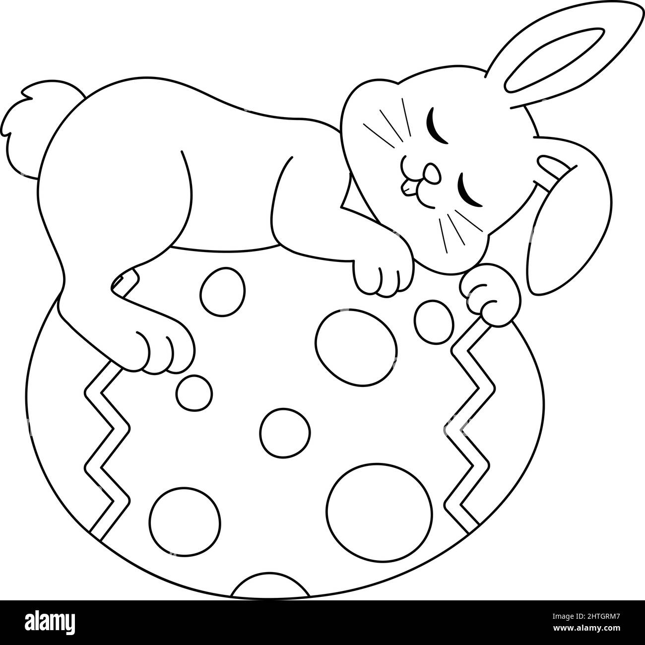 Coniglio che dorme sull'uovo di Pasqua colorazione isolata Illustrazione Vettoriale