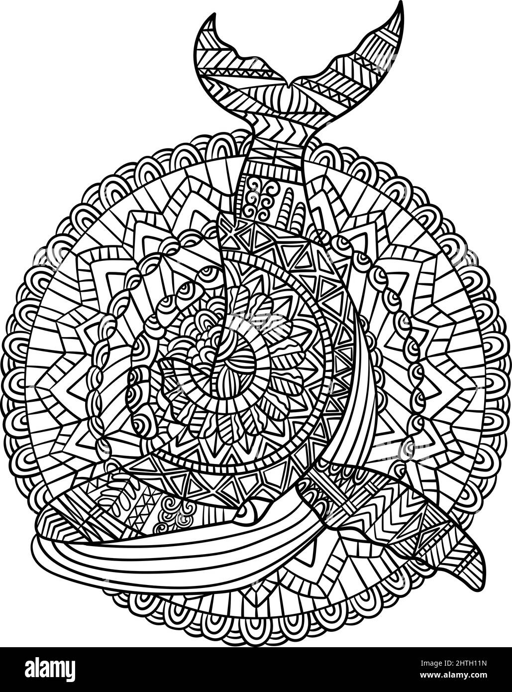 Blue Whale Mandala colorazione pagine per adulti Illustrazione Vettoriale