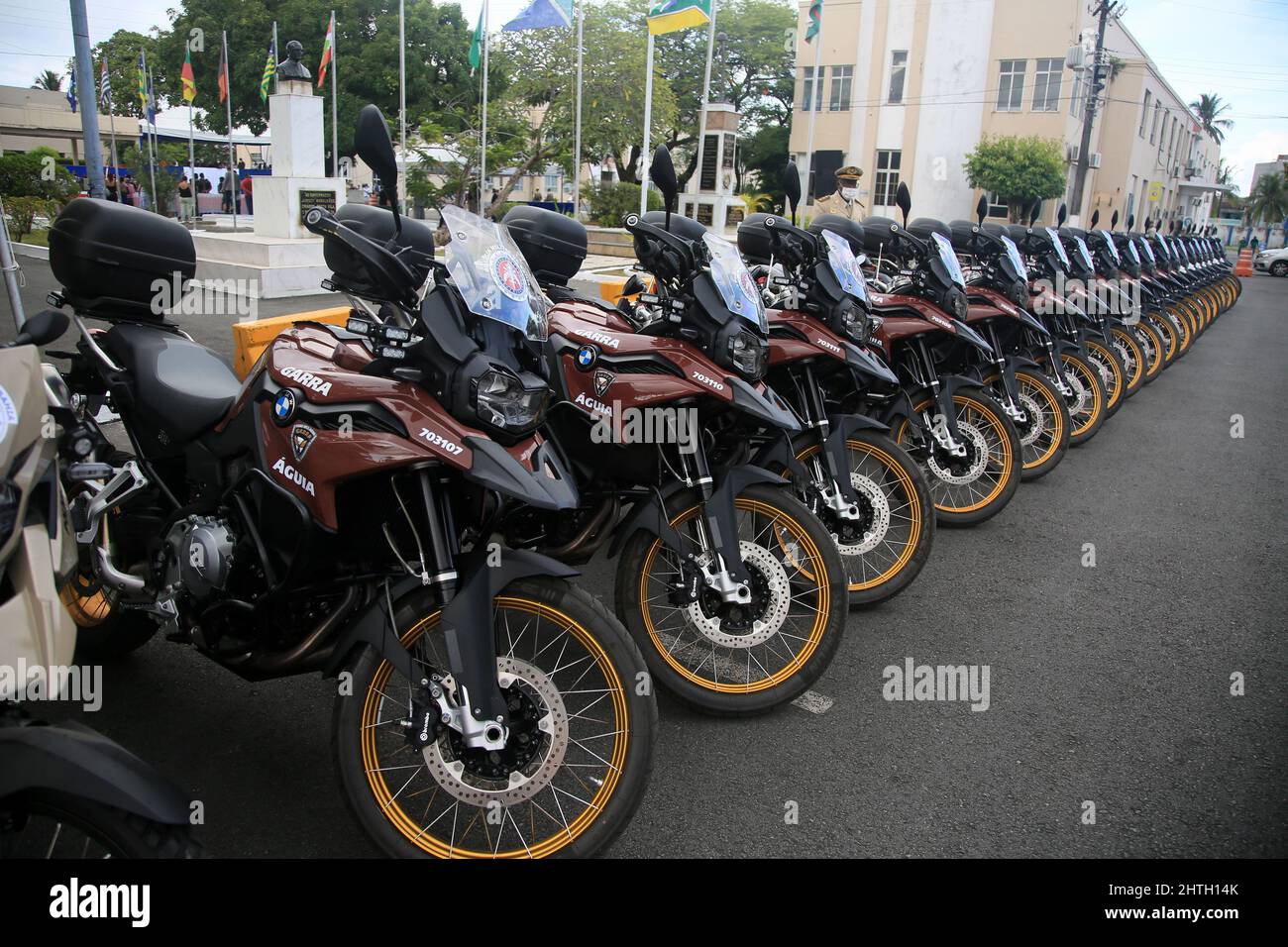 salvador, bahia, brasile - 17 febbraio 2022: Moto del costruttore BMW utilizzato dalla polizia militare di Bahia nella città di Salvador. Foto Stock