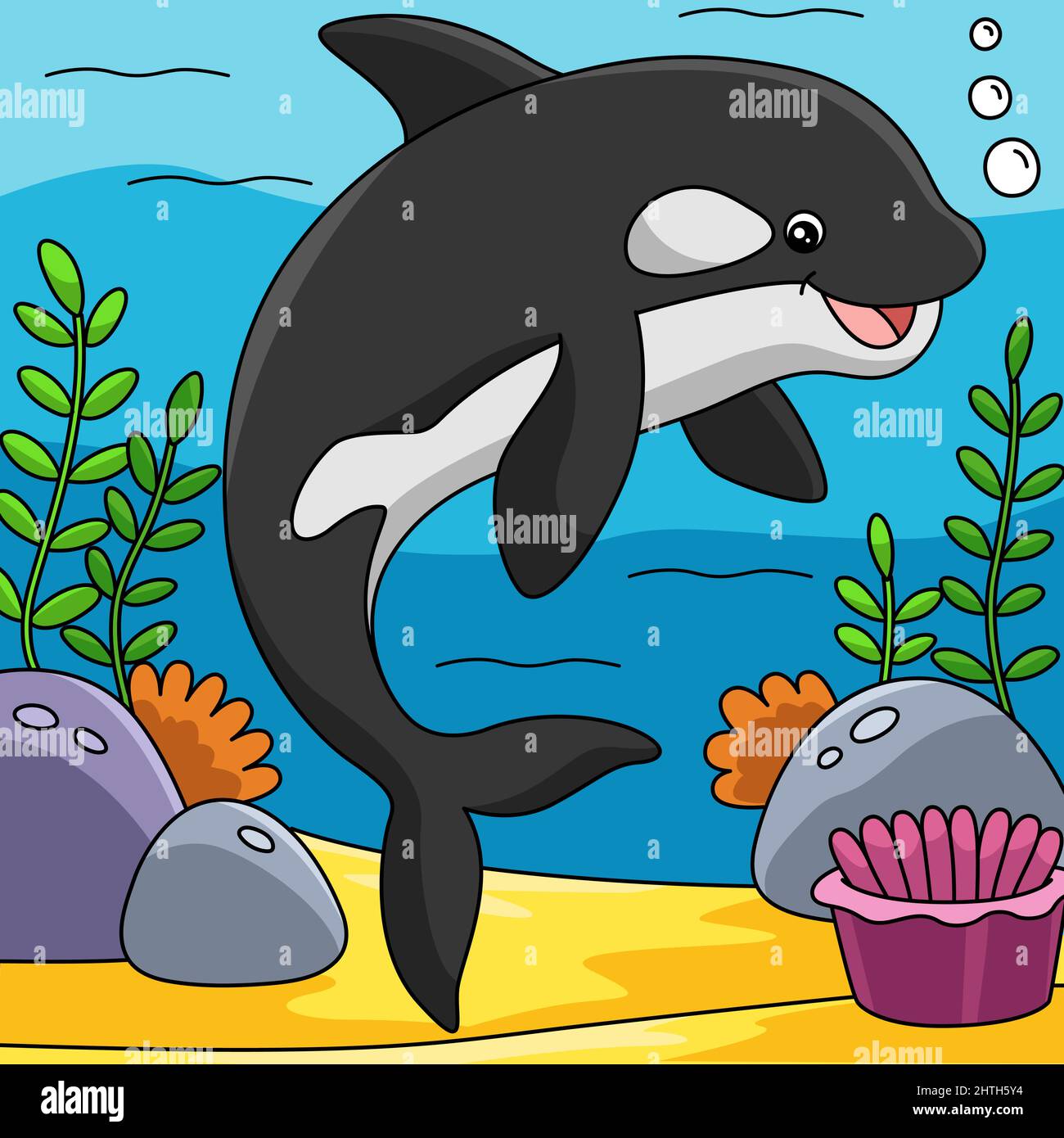 Killer Whale Cartoon Illustrazione colorata Illustrazione Vettoriale