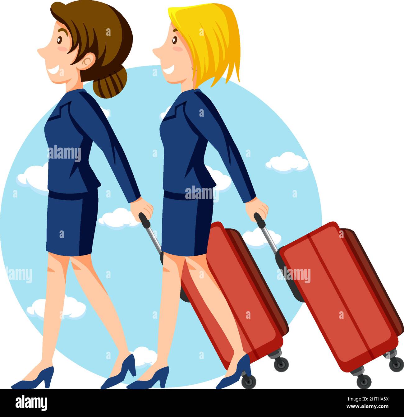 Tema di vacanza con accompagnatrice aerea con illustrazione dei bagagli Illustrazione Vettoriale