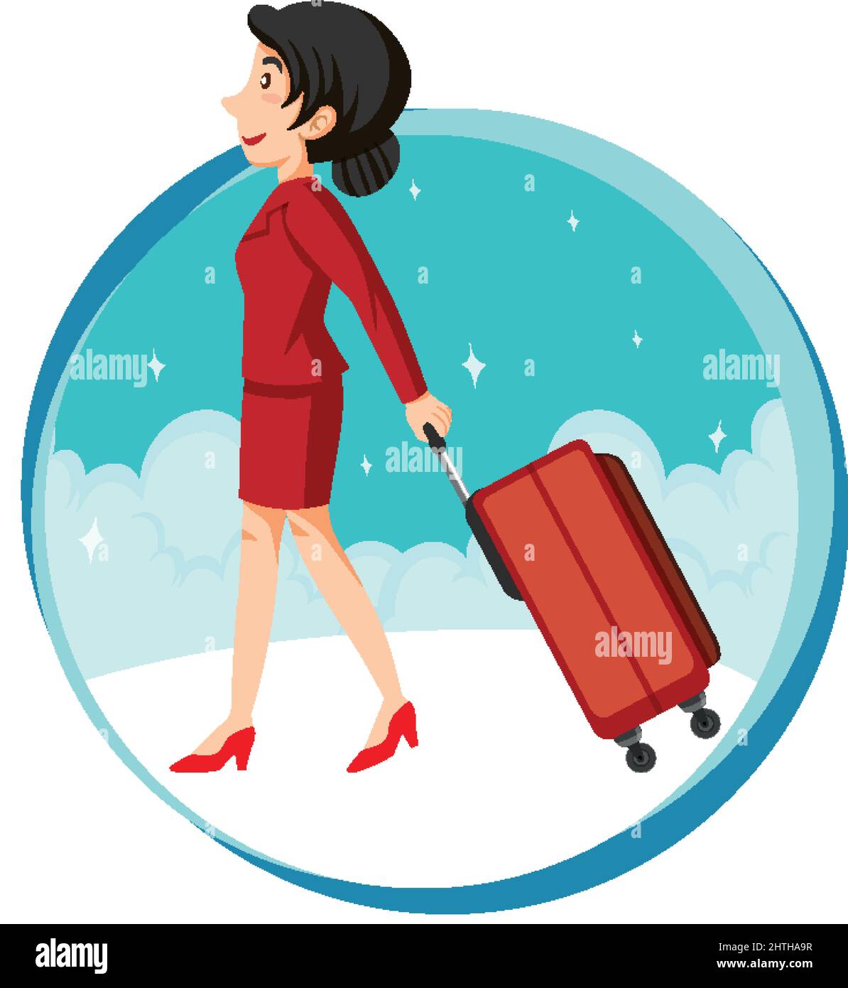 Tema di vacanza con accompagnatrice aerea con illustrazione dei bagagli Illustrazione Vettoriale