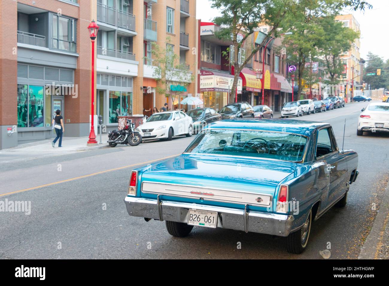 vintage Blue 1960s Chevrolet nova in una strada a Vancouver Canada Foto Stock
