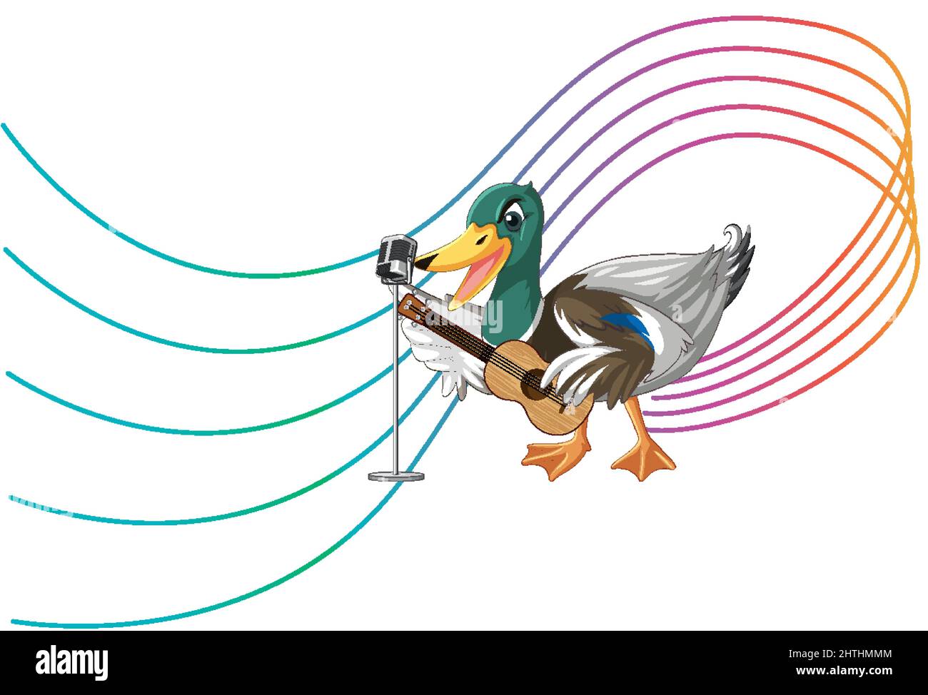 La chitarra anatra suona, ukulele con illustrazione di nota musicale Illustrazione Vettoriale