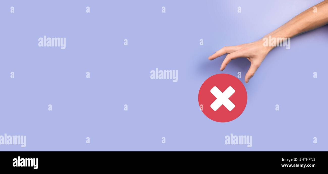Icona maniglie, simbolo di annullamento, icona di annullamento.icona con contrassegno a croce rosso piatto.pulsante rotondo X mark.cancel.errato.rifiuto contrassegno a croce.rifiutato.su sfondo grigio Foto Stock