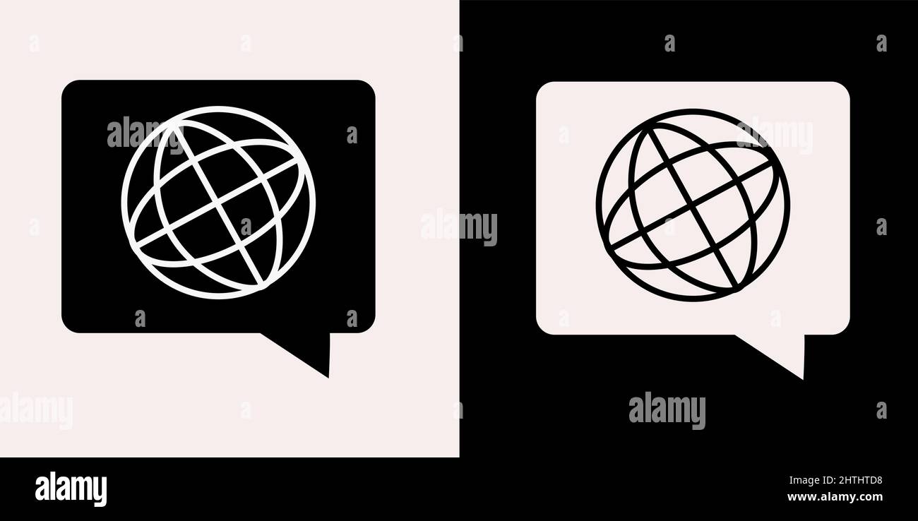 Icona di dialogo e icona a forma di globo, concetto didattico, segno di chat su sfondo bianco, icona di chat in stile glifo per il concetto mobile e web design Illustrazione Vettoriale