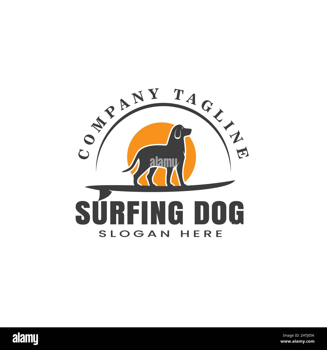 Logo skating dog silhouette con cartello, fronzoli, modelli di design, icone, simboli Illustrazione Vettoriale
