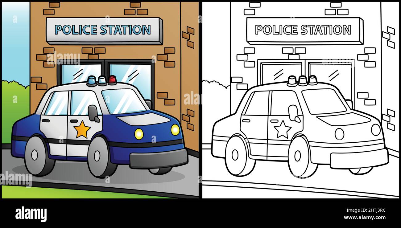 Polizia Auto colorazione pagina veicolo Illustrazione Illustrazione Vettoriale