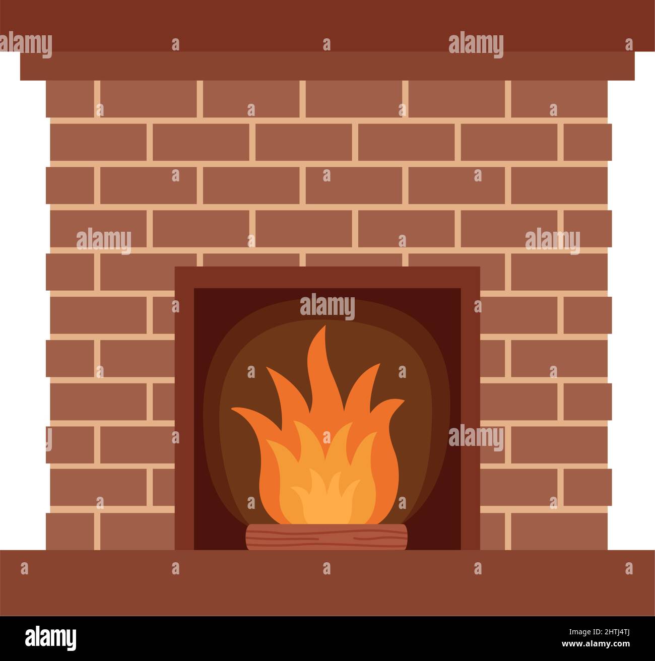 Camino con fuoco per interno casa isolato su sfondo bianco, illustrazione vettoriale Illustrazione Vettoriale