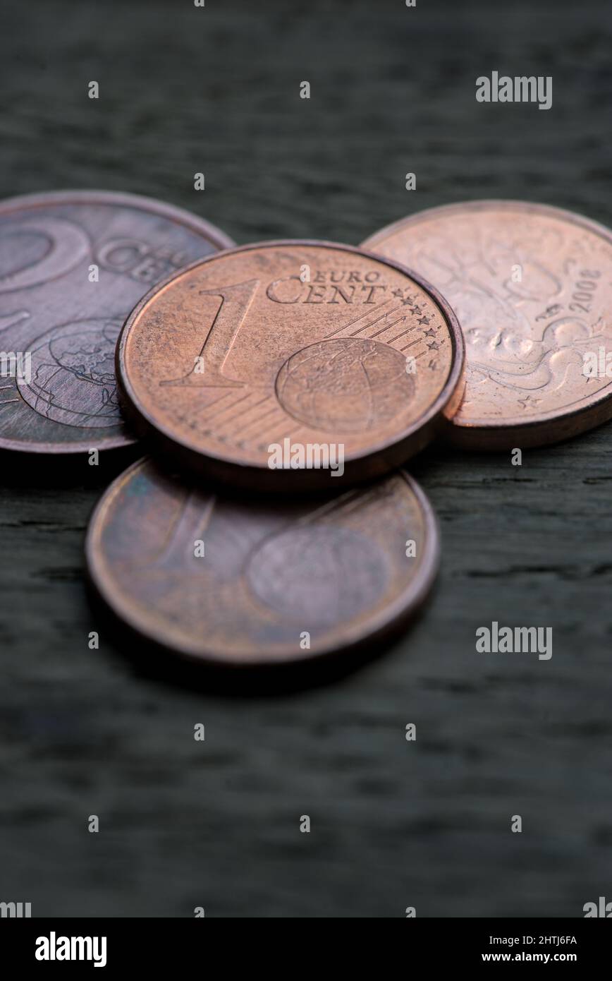 piccole monete in euro coppered Foto Stock